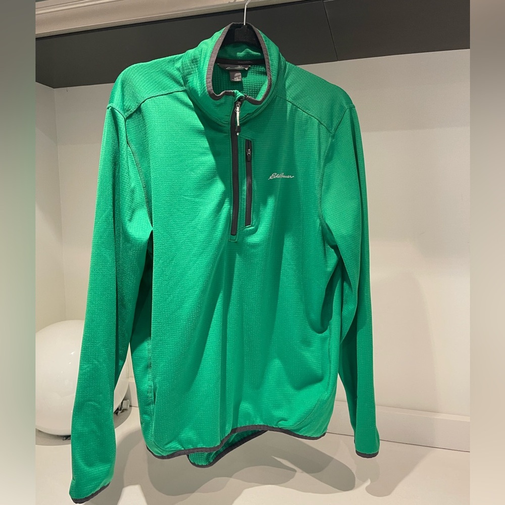 Eddie Bauer activewear Mens Large Pullover Quarter Zip Green Outdoor Casual